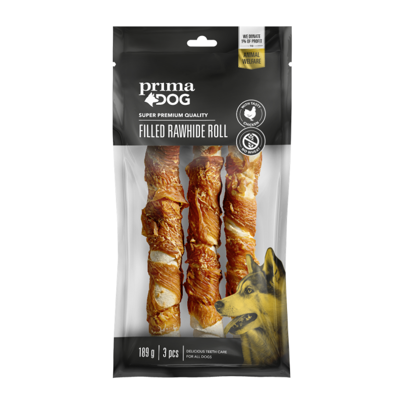 PrimaDog Tuggrulle - fylld m. kyckling 3-pack